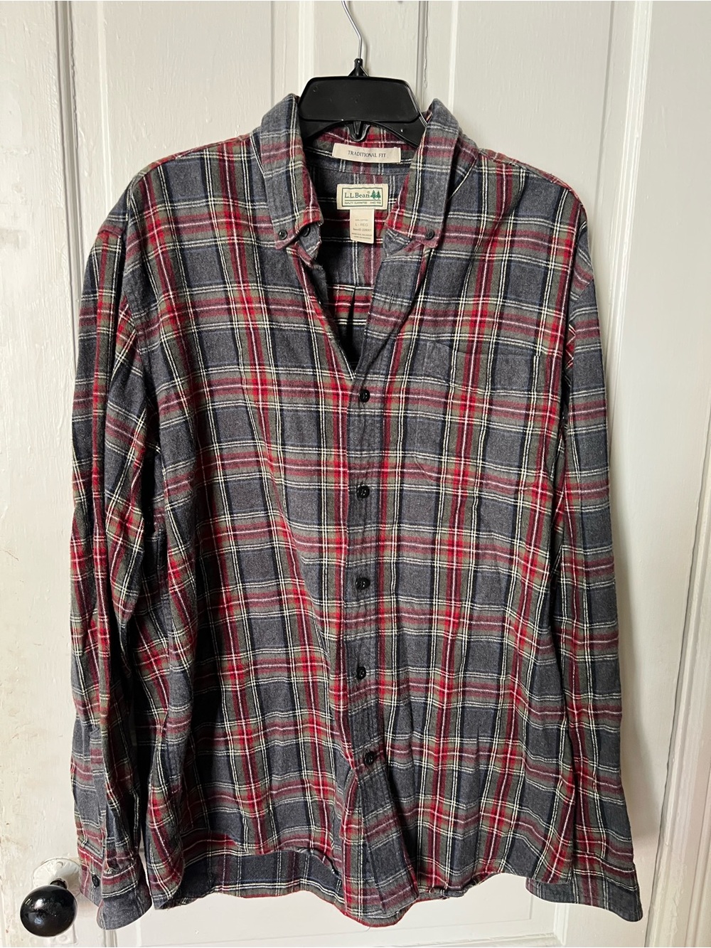 L.L. Bean Men’s Red and Gray Plaid Button-Down Shirt